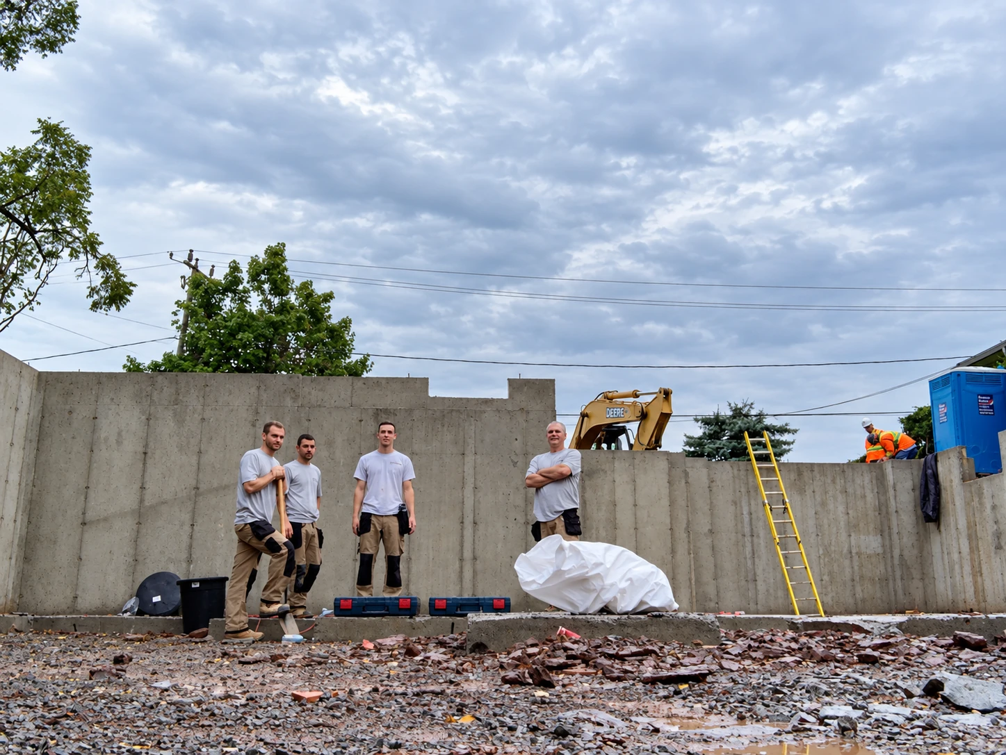 The Sam the Plumber family team at a construction site